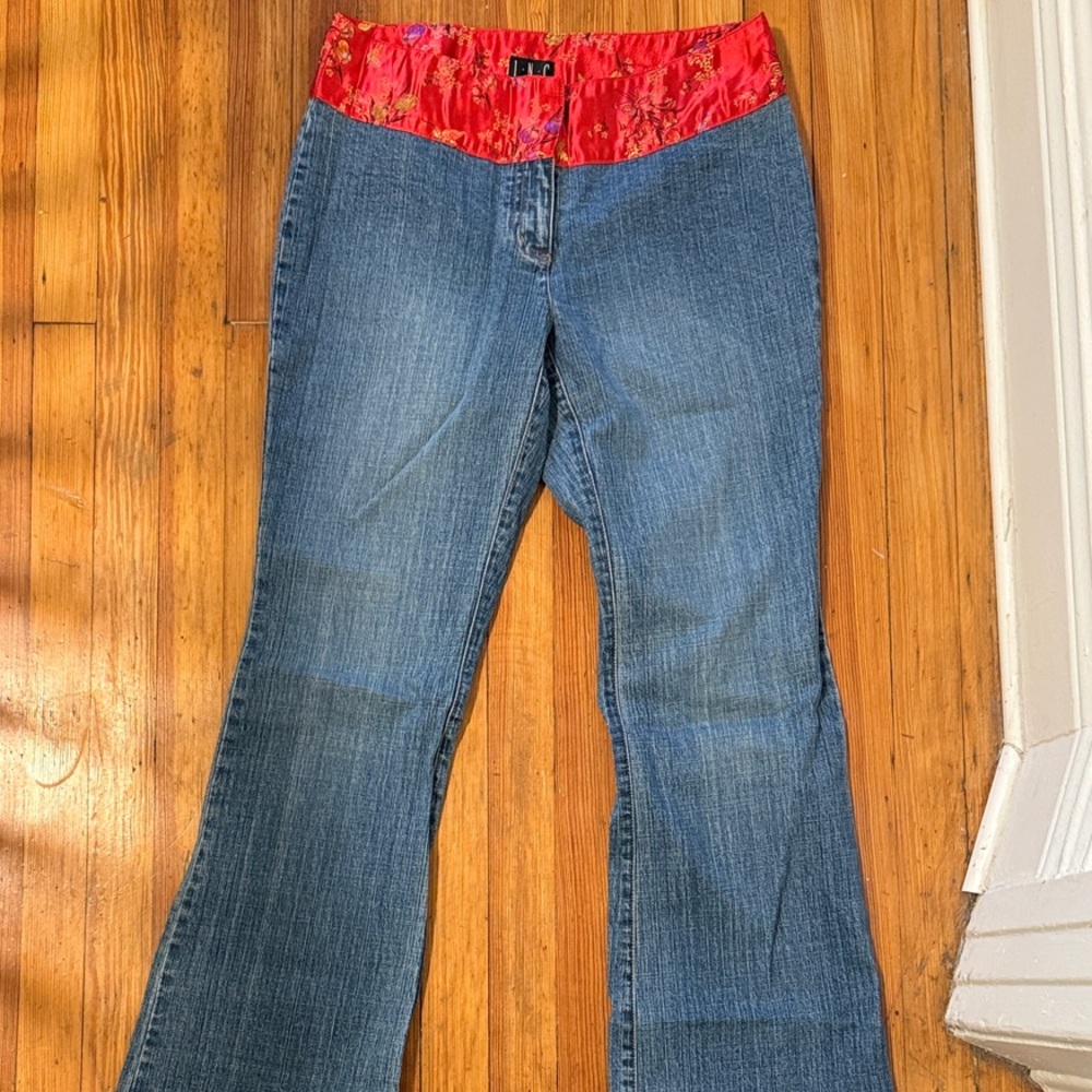 INC International Concepts Red Waistband Blue Flare Jeans